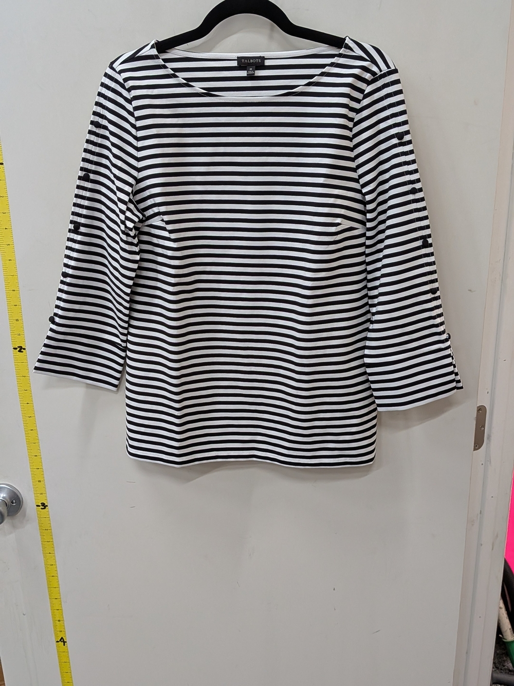 Talbots Black & White Striped Boatneck 3/4 Sleeve Top
